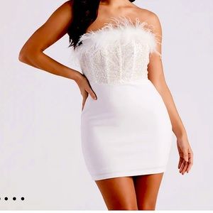 stunning new with tags corset dress with feathers